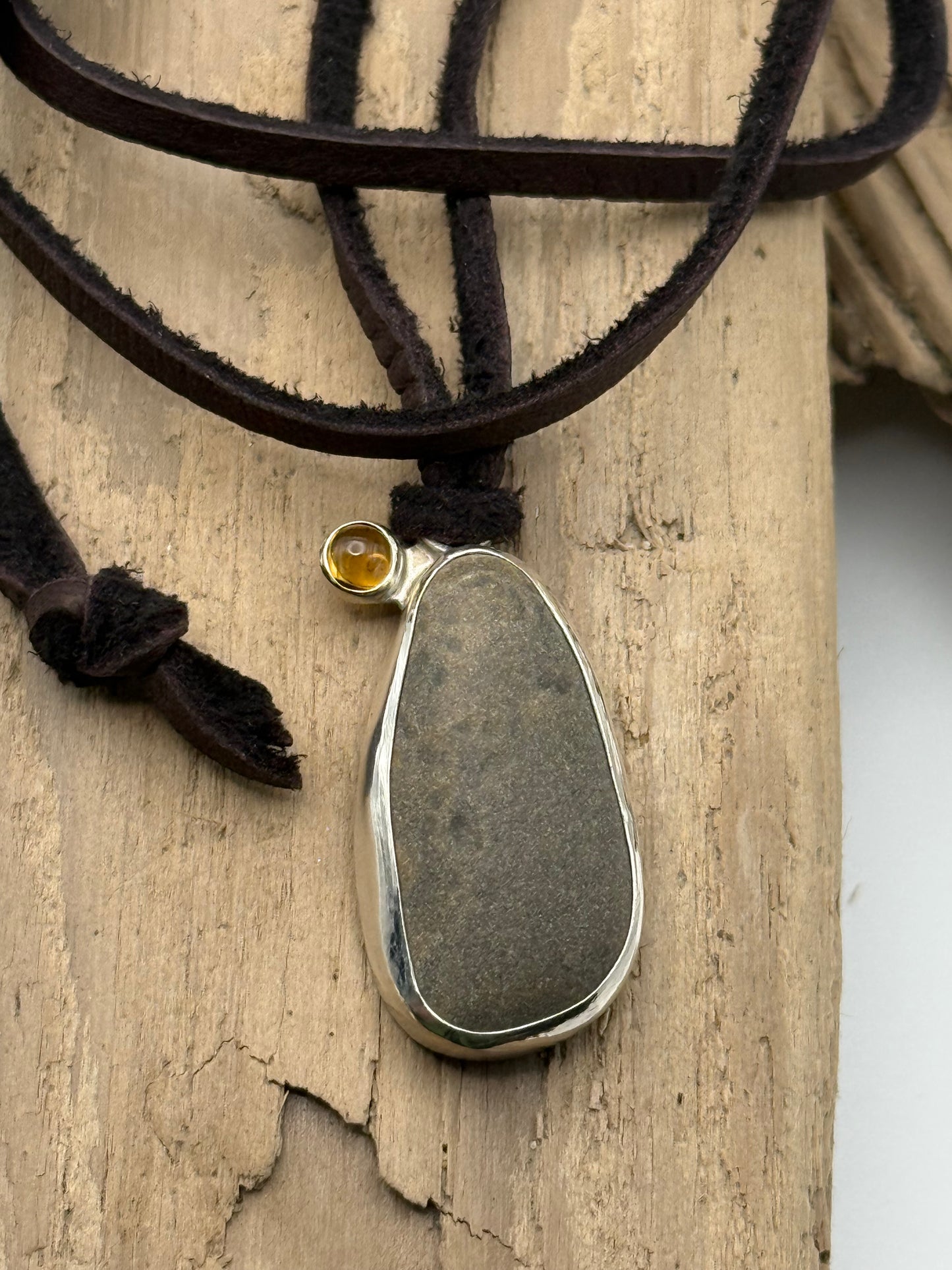 Beach Stone Pendant with Citrine