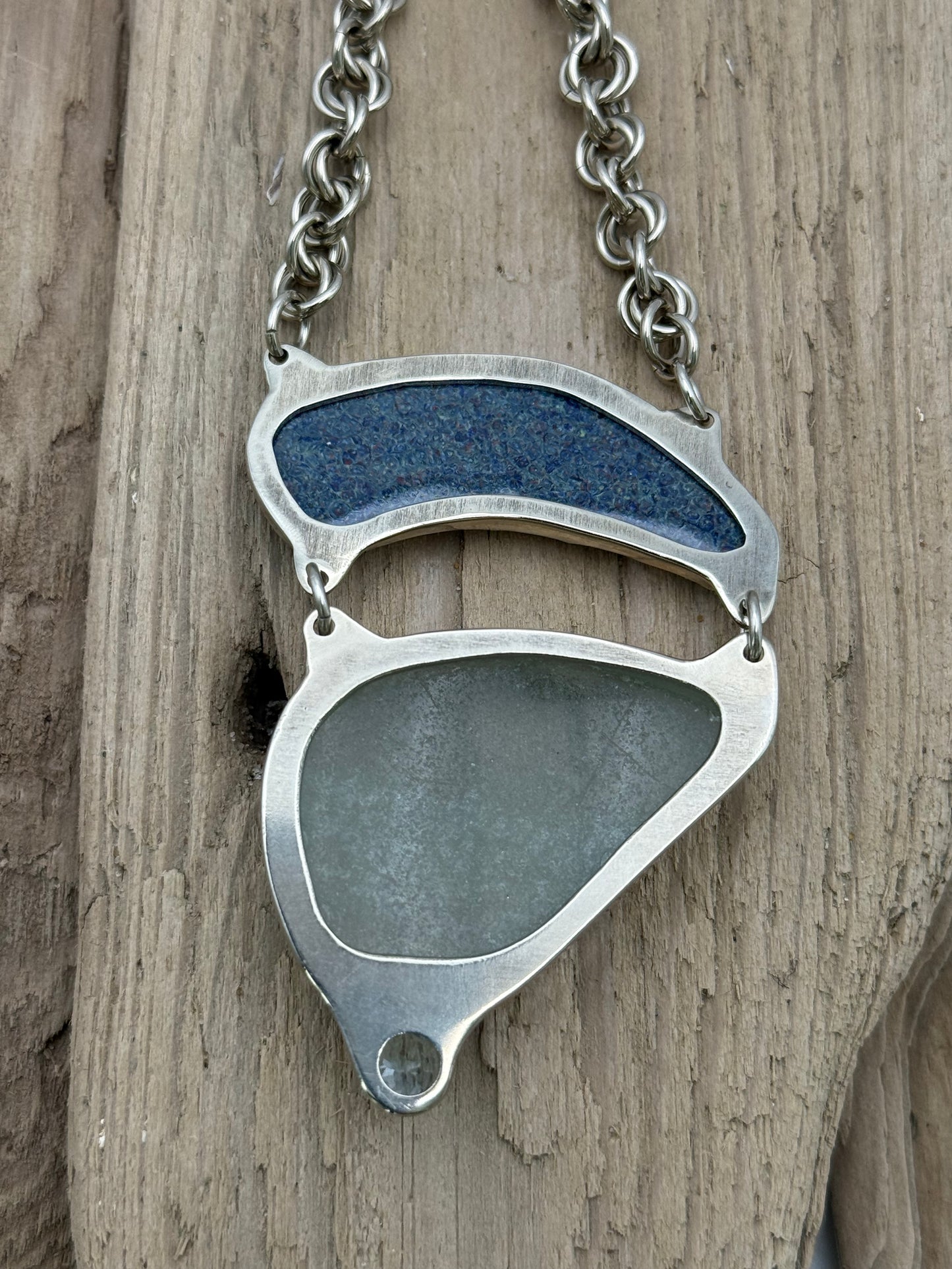 Cloisonné` Enameled, Sea Glass, Topaz Pendant