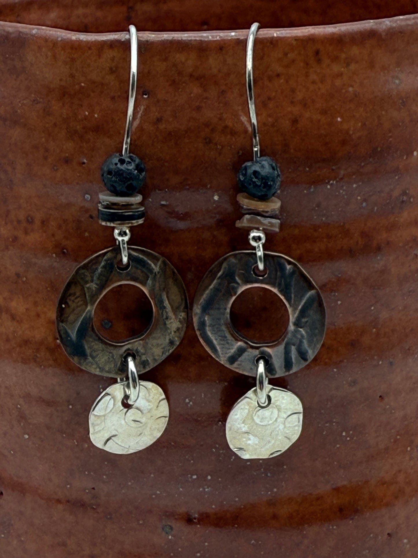 Copper Washer Earrings with SS & Bead Accents