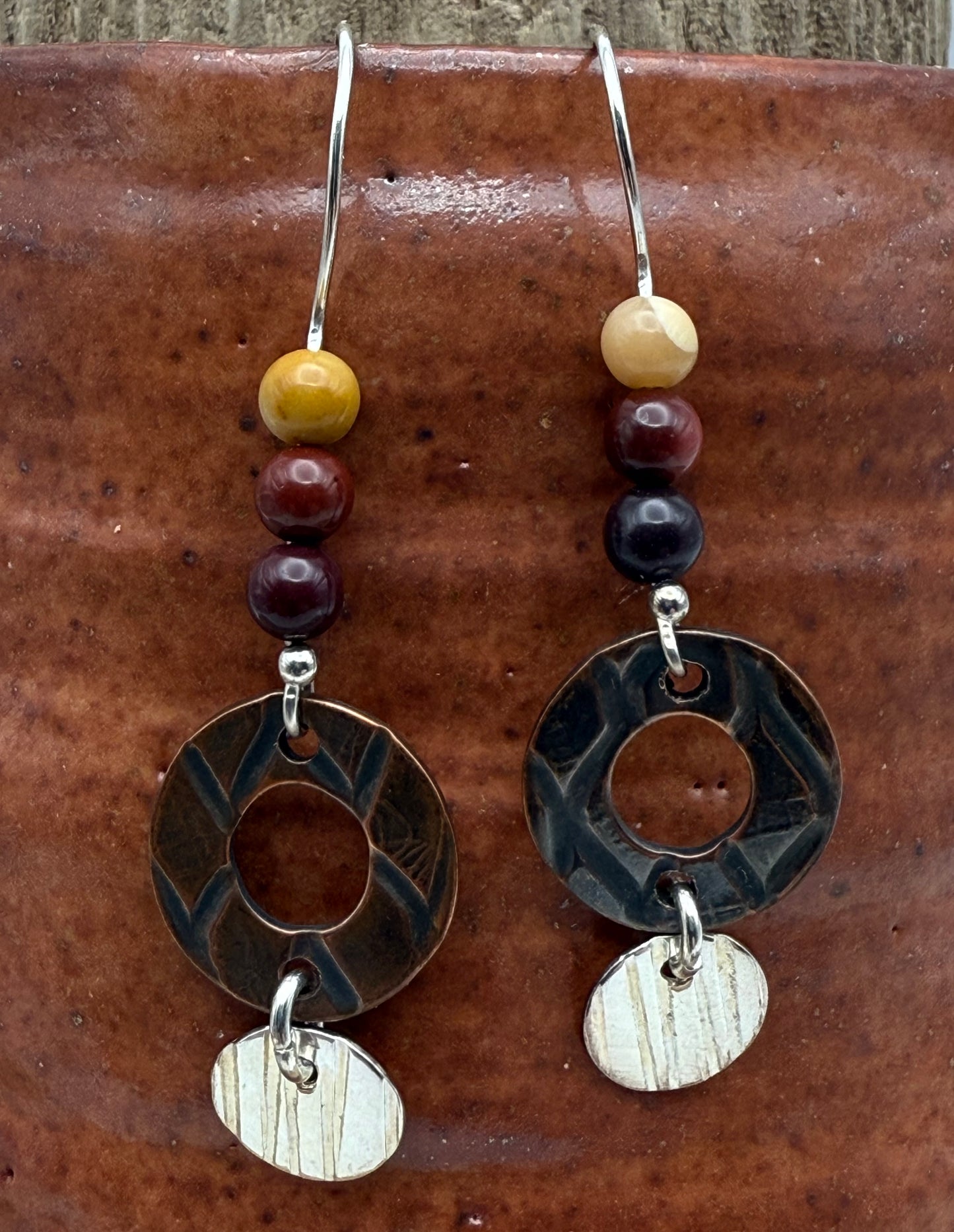 Copper Washer Earrings with SS & Bead Accents