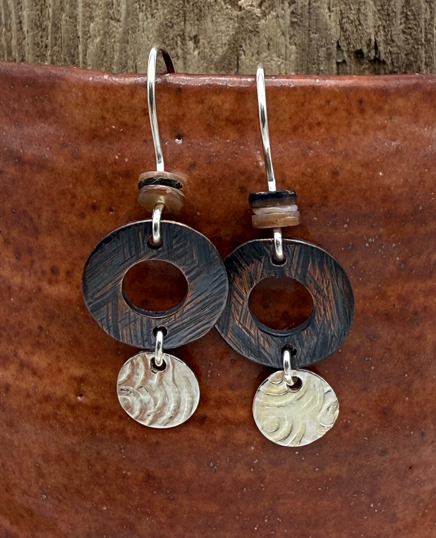 Copper Washer Earrings with SS & Bead Accents