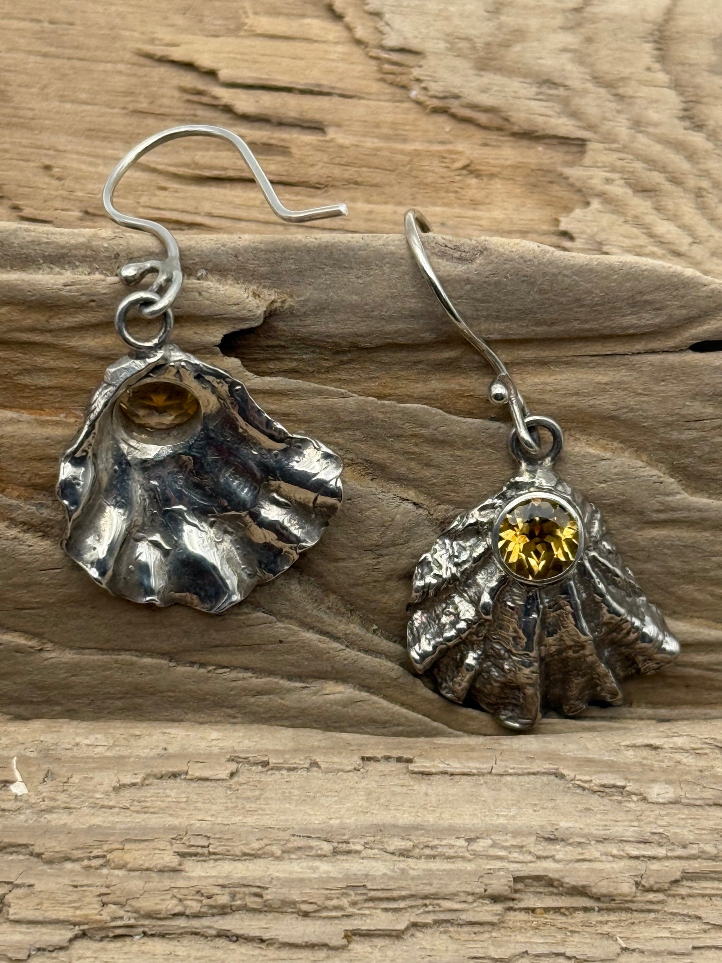 Sterling Silver Sea Shell Earrings with Citrines