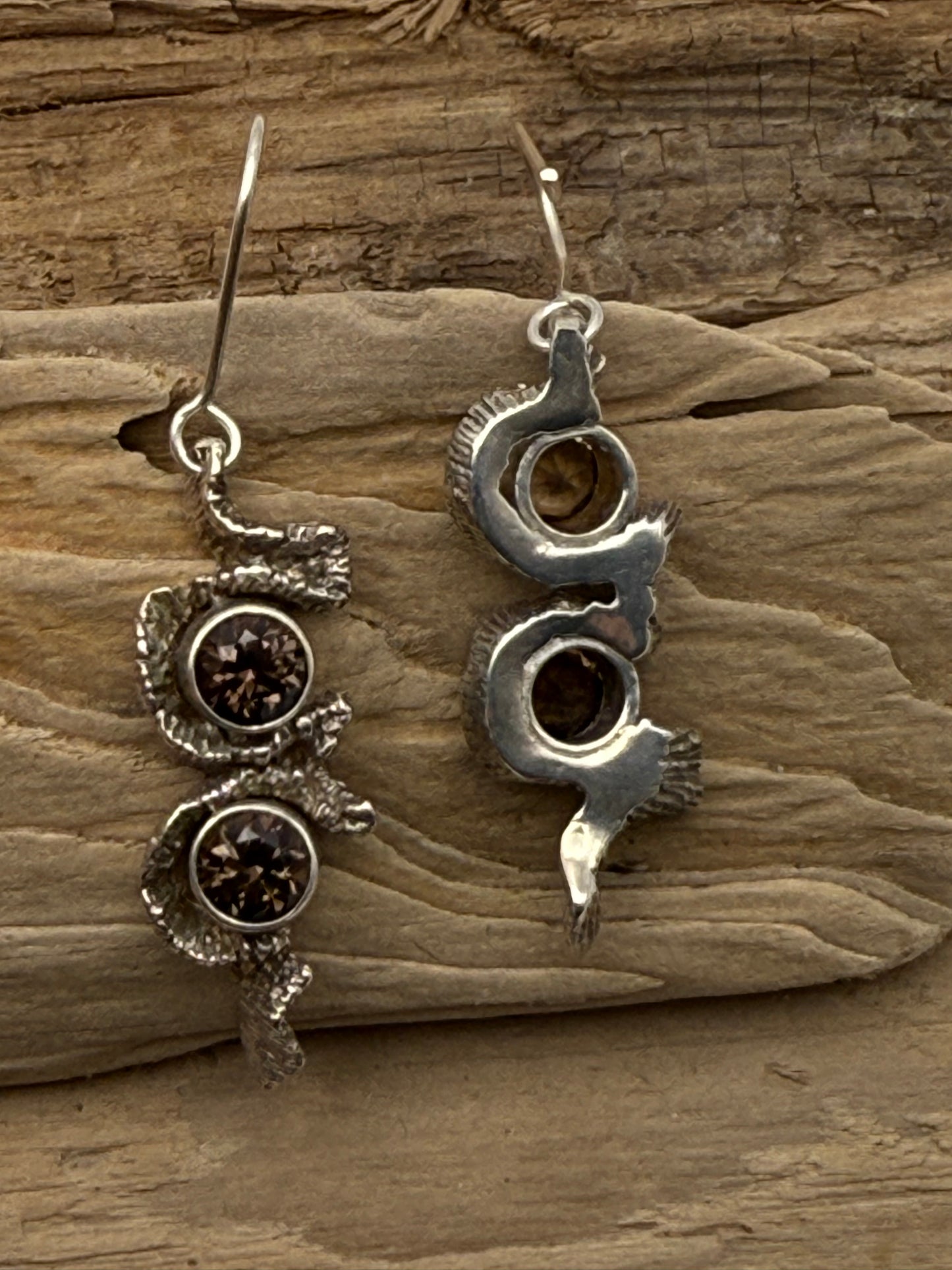 Sterling Silver Coral Earrings with Smokey Quartz
