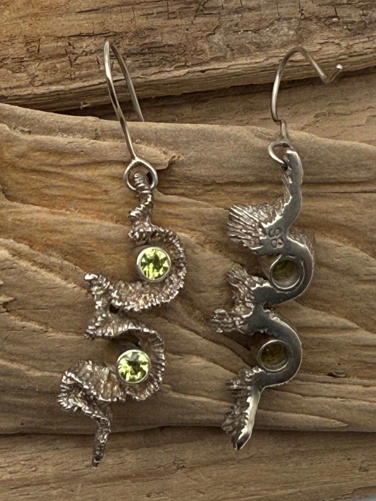 Sterling Silver Coral Earrings with Peridots