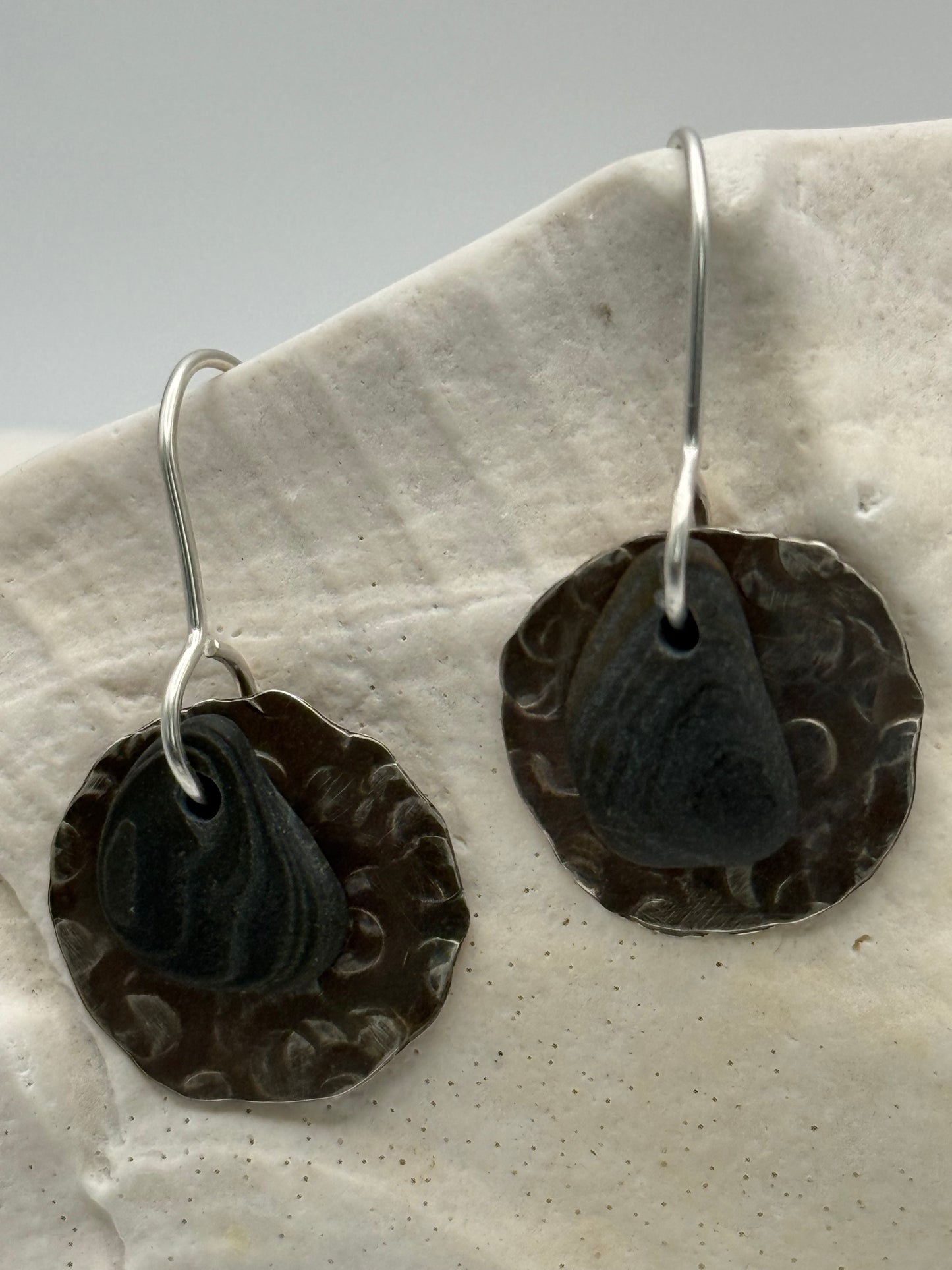 Textured Sterling Silver Beach Stone Earrings