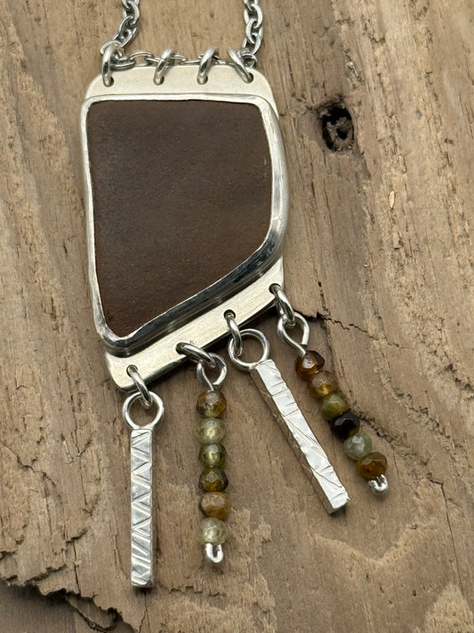 Beach Stone Pendant with Agate Beads