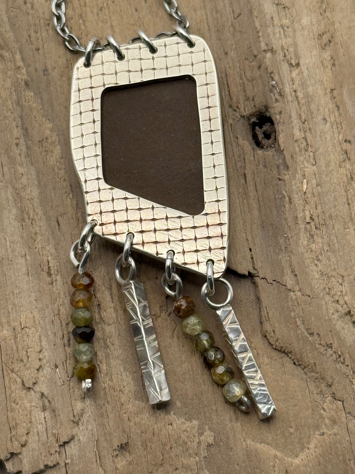 Beach Stone Pendant with Agate Beads