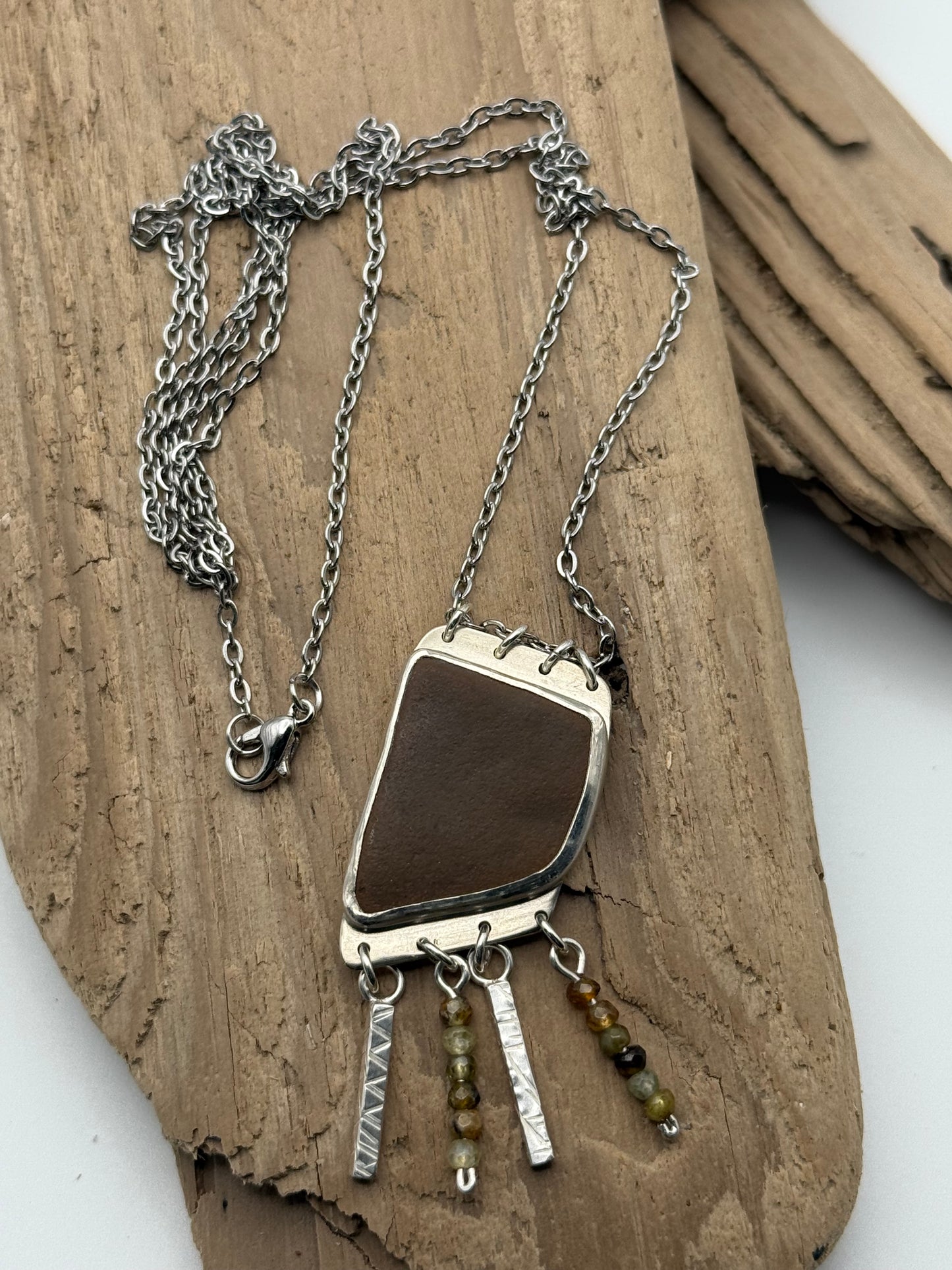 Beach Stone Pendant with Agate Beads