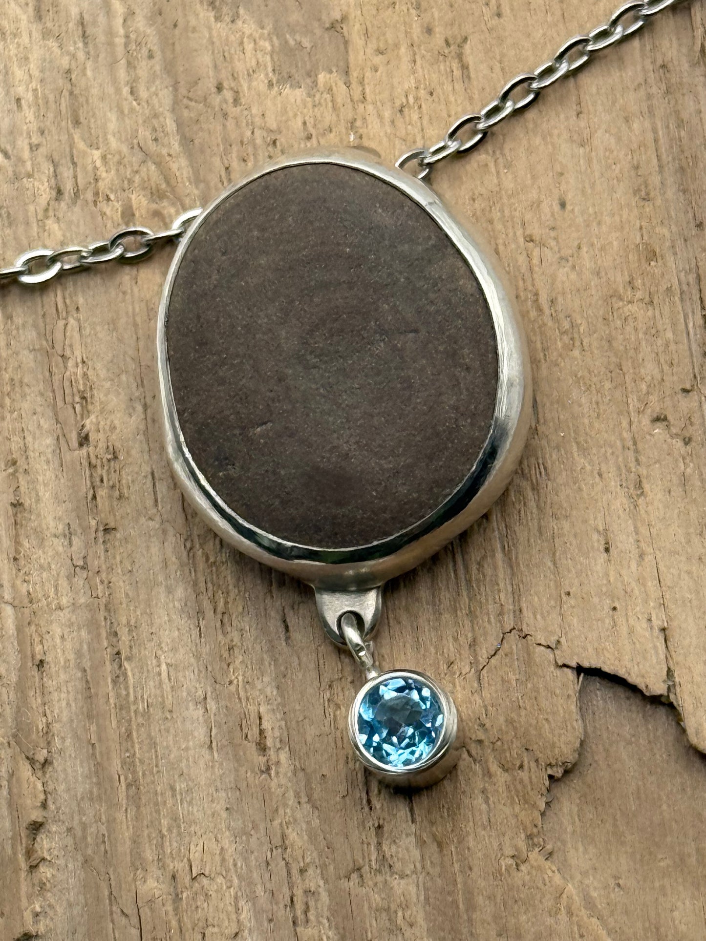 Beach Stone Pendant with Topaz