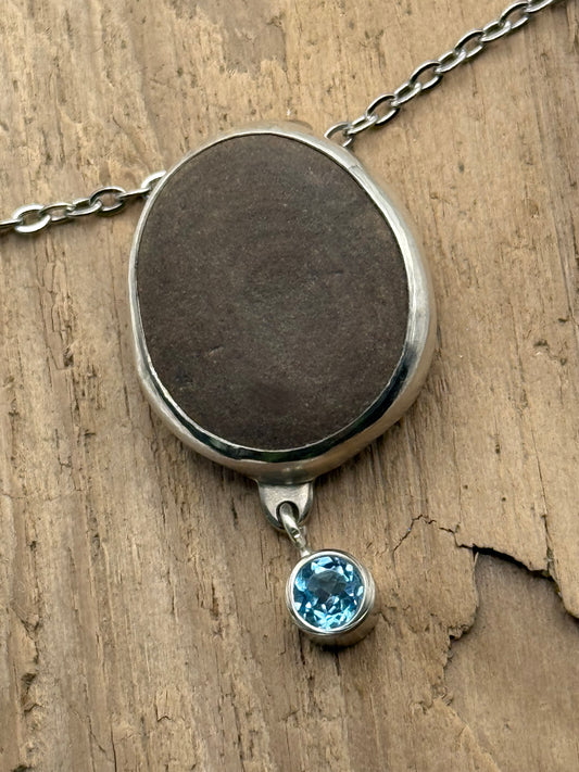 Beach Stone Pendant with Topaz
