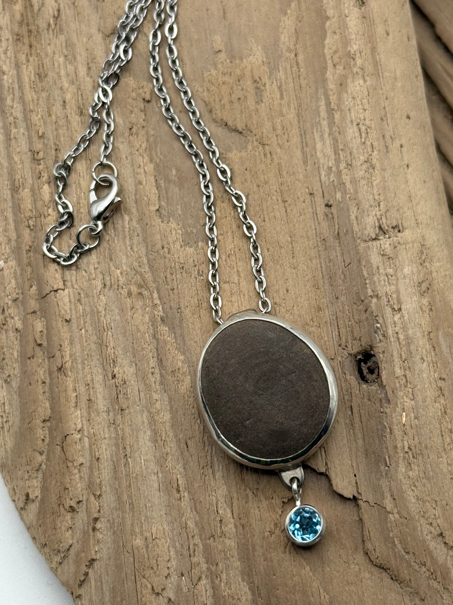 Beach Stone Pendant with Topaz