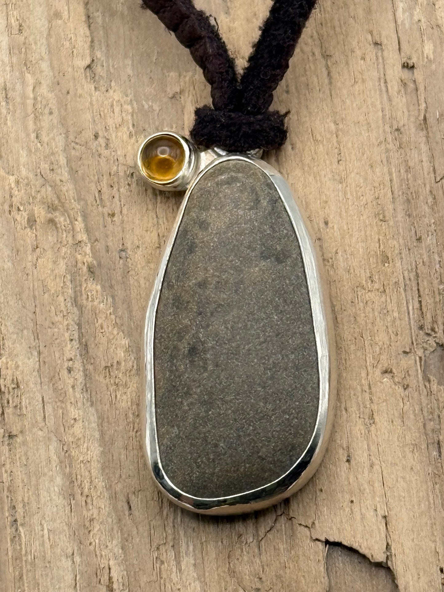 Beach Stone Pendant with Citrine