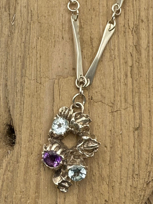 Sterling Silver Barnacles, Topaz & Amethyst Necklace
