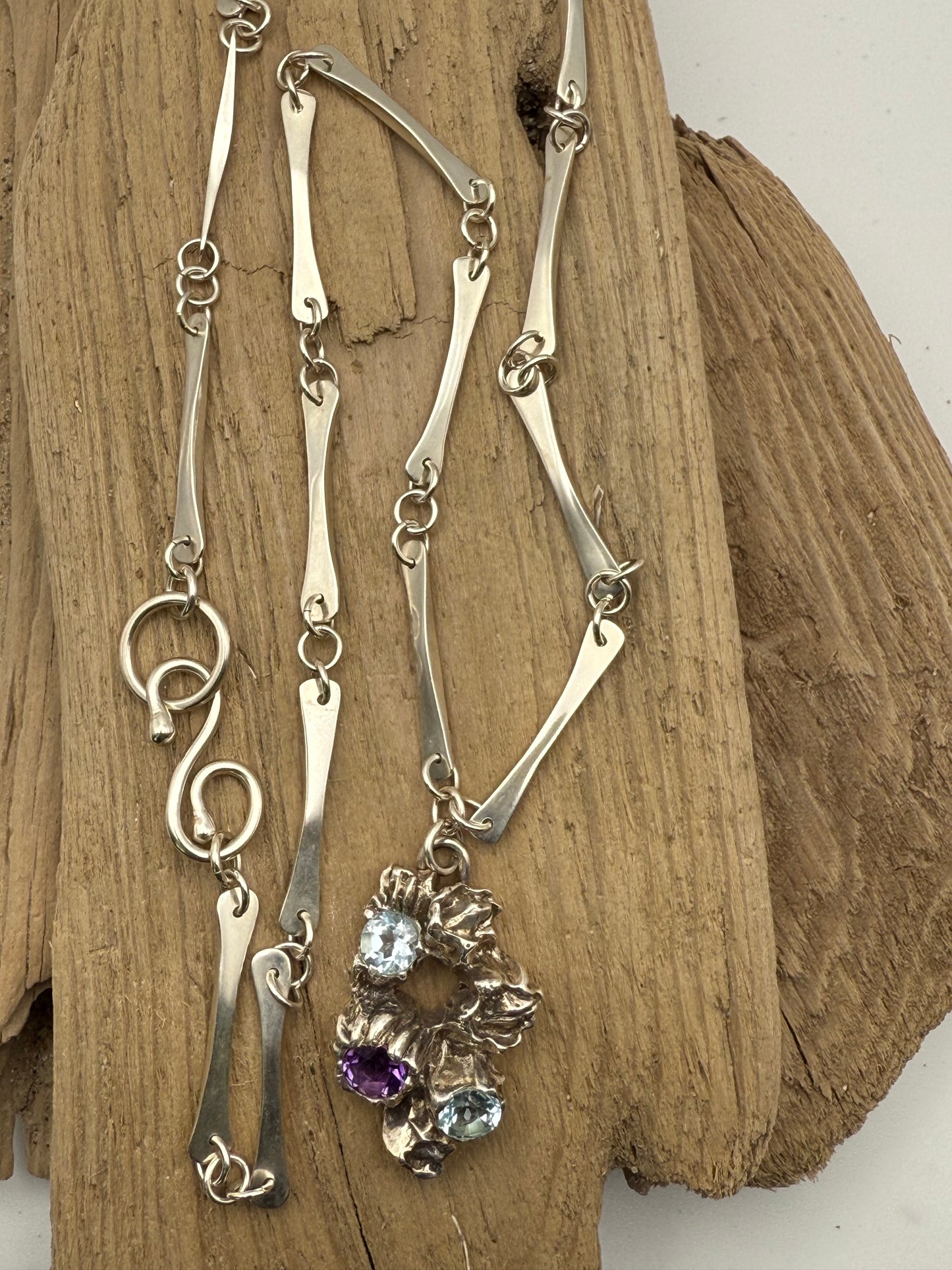 Sterling Silver Barnacles, Topaz & Amethyst Necklace