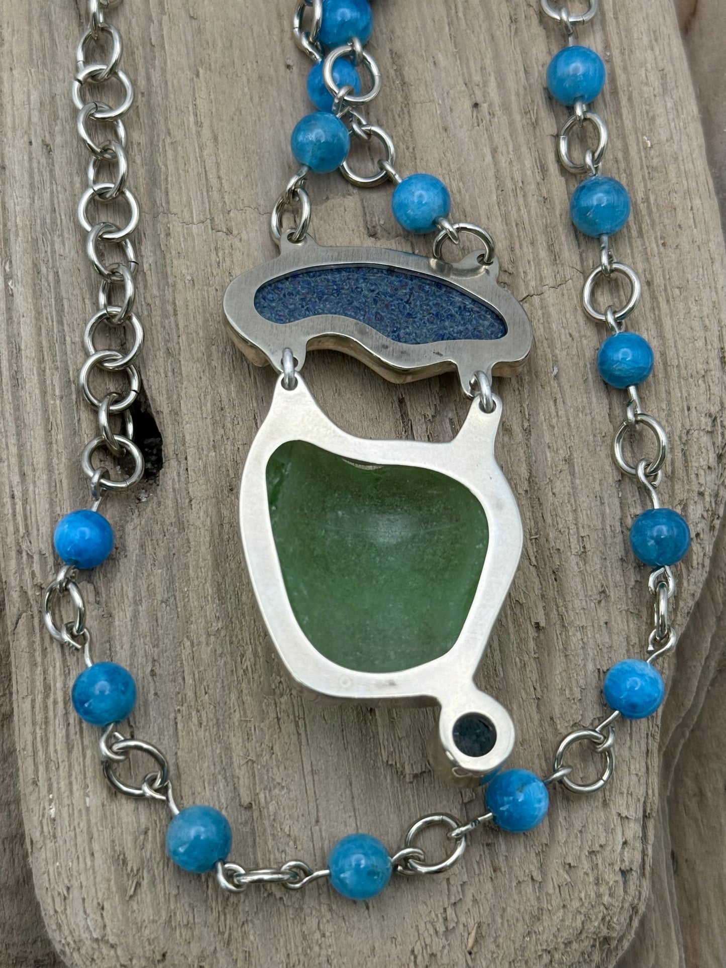 Cloisonné` Enamel, Sea Glass, Topaz Pendant