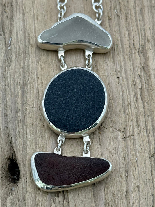 Beach Stone and Sea Glass Pendant
