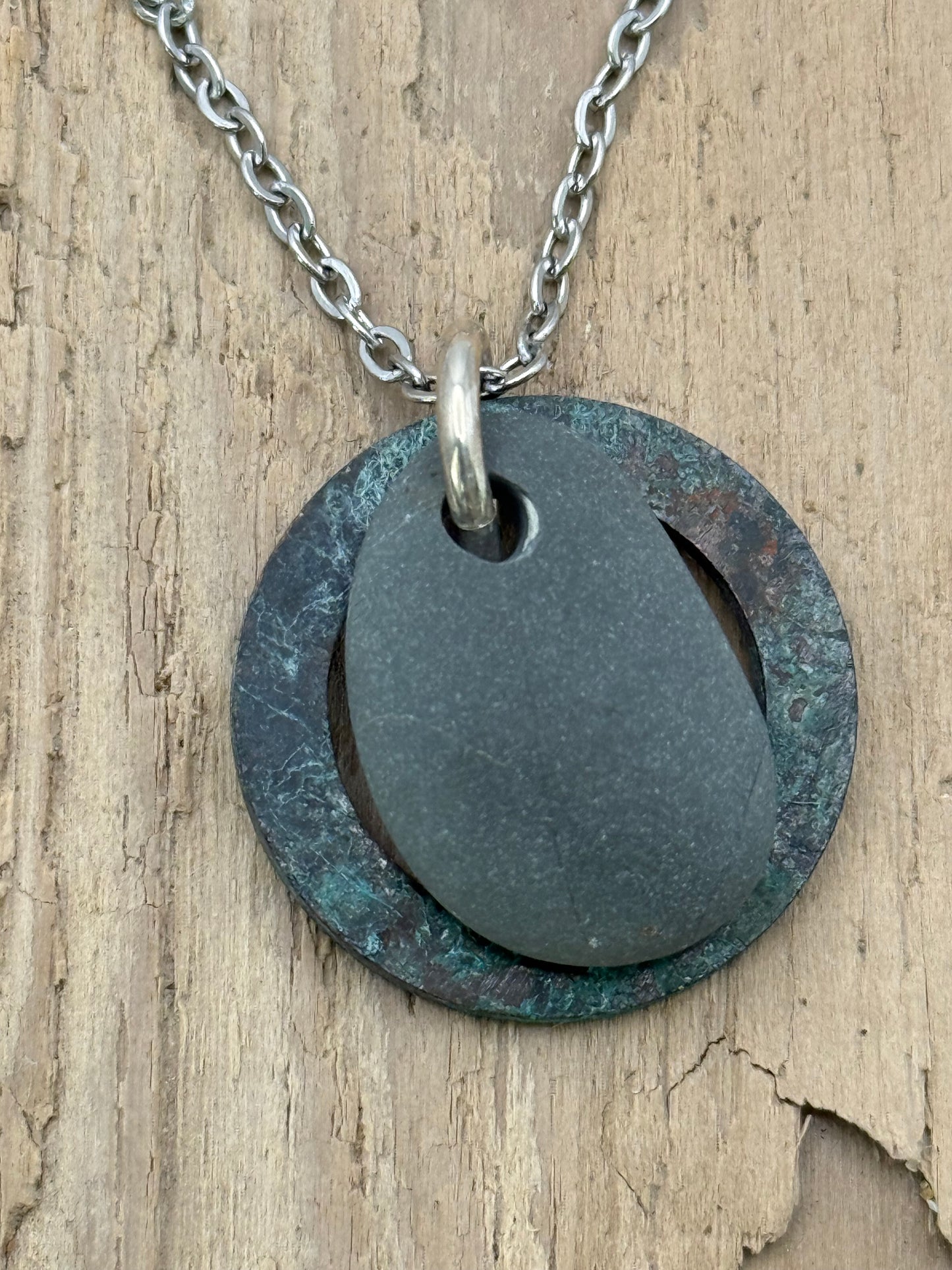 Beach Stone & Copper Pendant