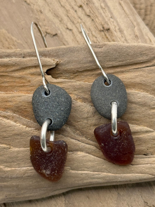 Beach Stone and Sea Glass Earrings