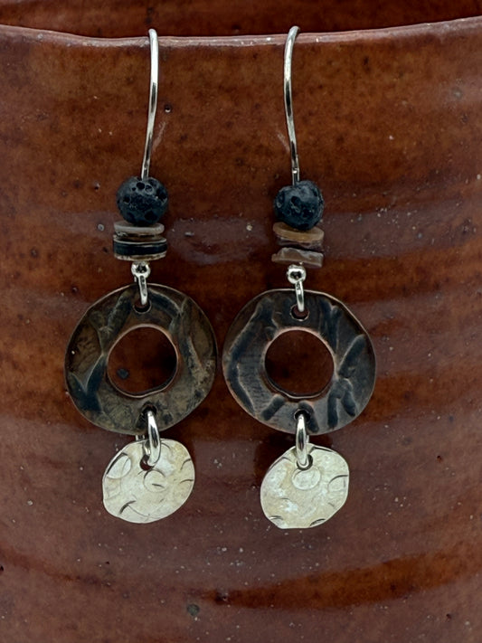 Copper Washer Earrings with SS & Bead Accents