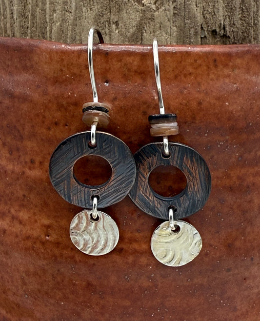 Copper Washer Earrings with SS & Bead Accents
