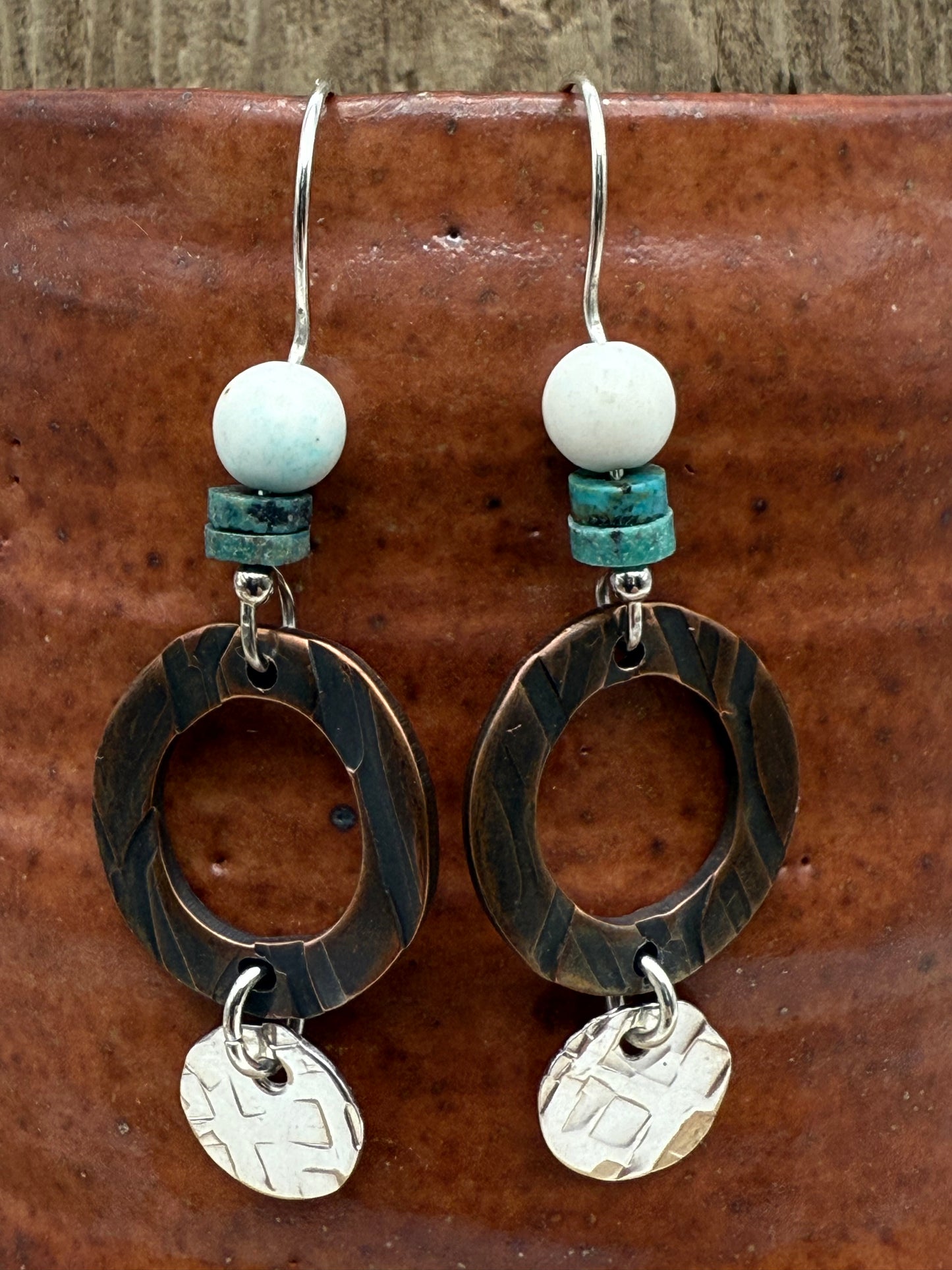 Copper Washer Earrings with SS & Bead Accents