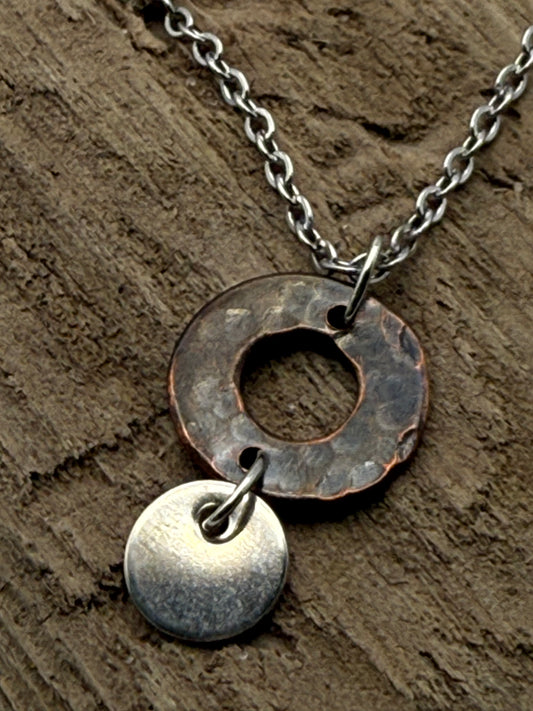 Copper Washer & SS Disc Necklace