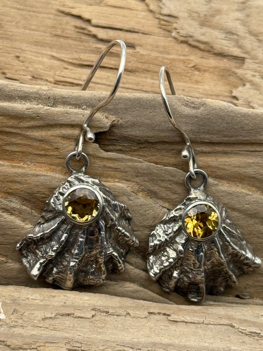 Sterling Silver Sea Shell Earrings with Citrines
