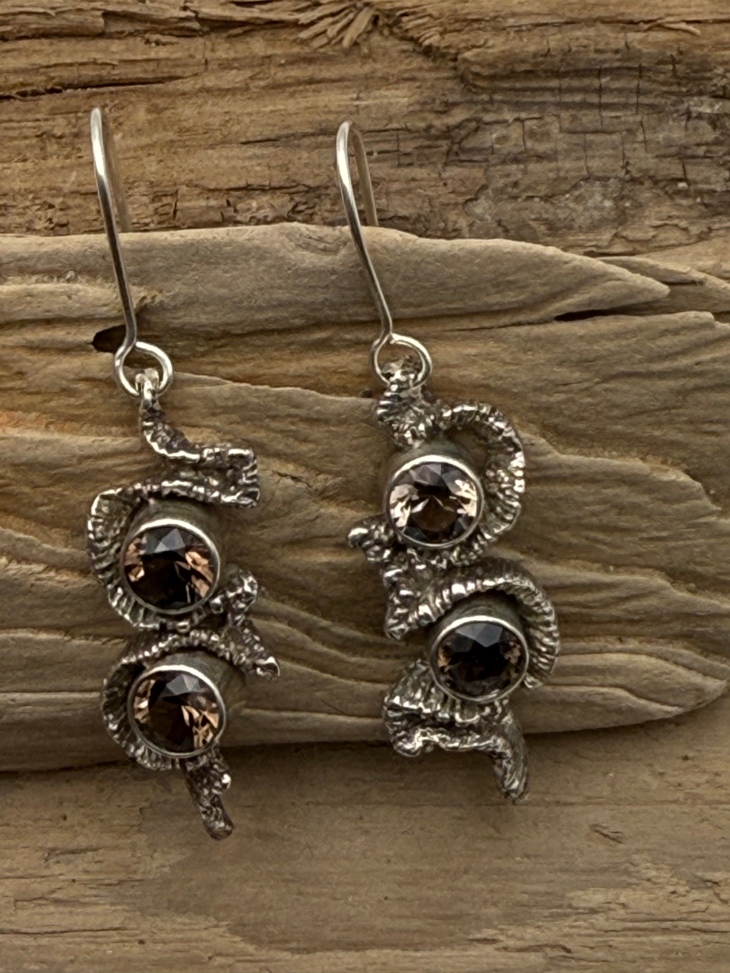 Sterling Silver Coral Earrings with Smokey Quartz