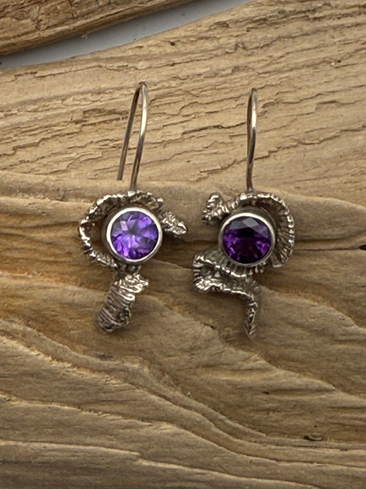 Sterling Silver Coral and Amethyst Earrings