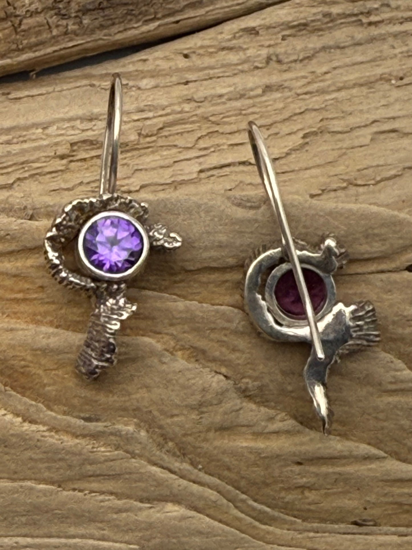 Sterling Silver Coral and Amethyst Earrings