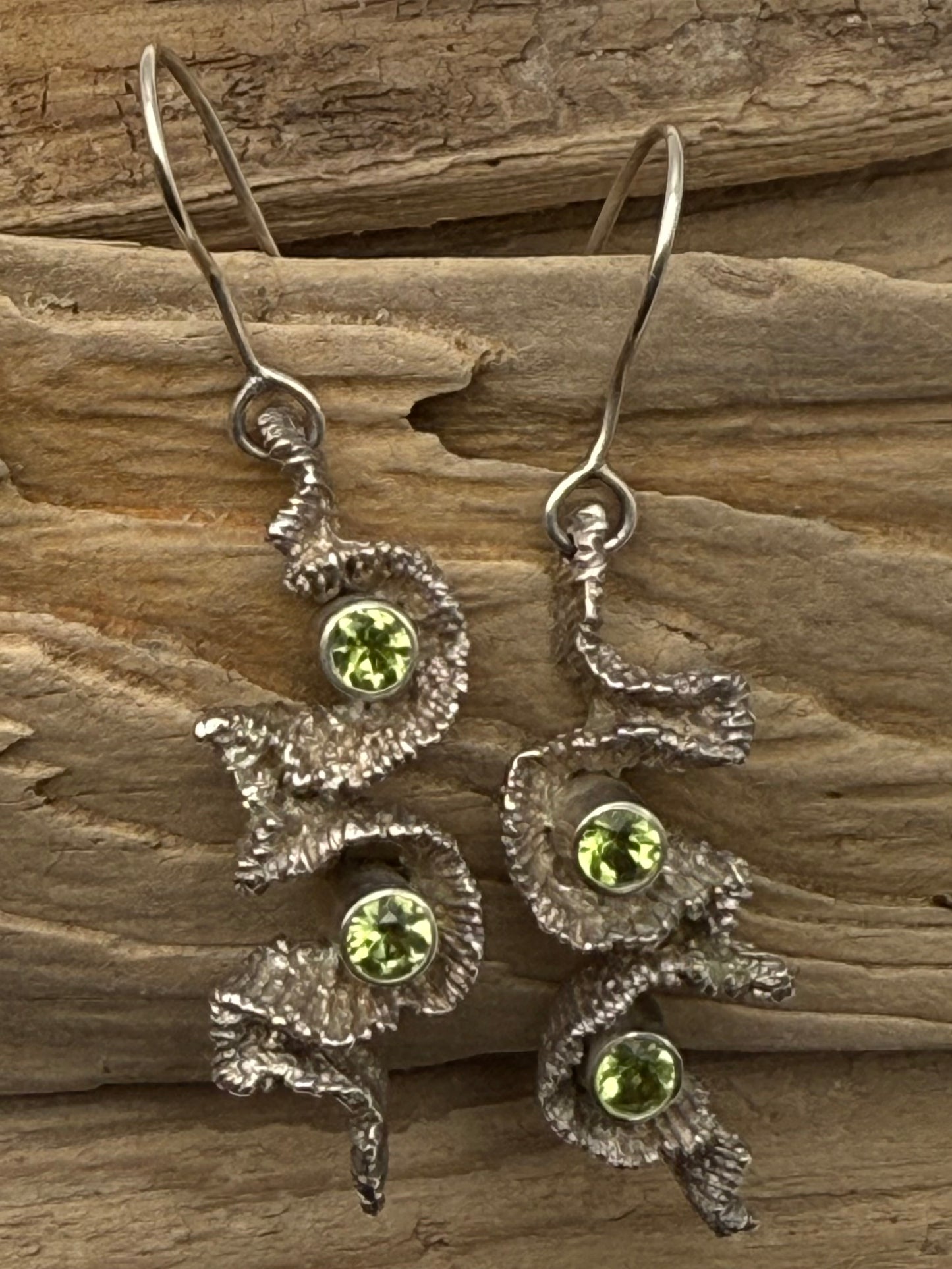 Sterling Silver Coral Earrings with Peridots