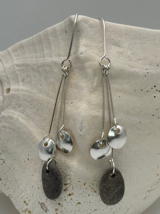 Sterling Silver Beach Stone Earrings