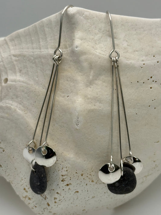 Sterling Silver Beach Stone Earrings