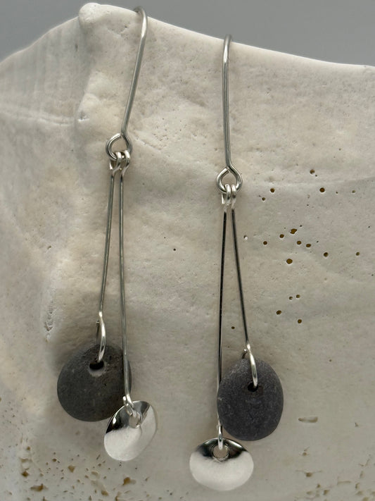 Sterling Silver Beach Stone Earrings