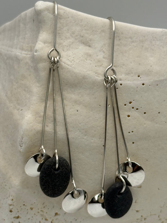 Sterling Silver Beach Stone Earrings