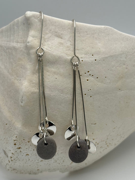 Sterling Silver Beach Stone Earrings