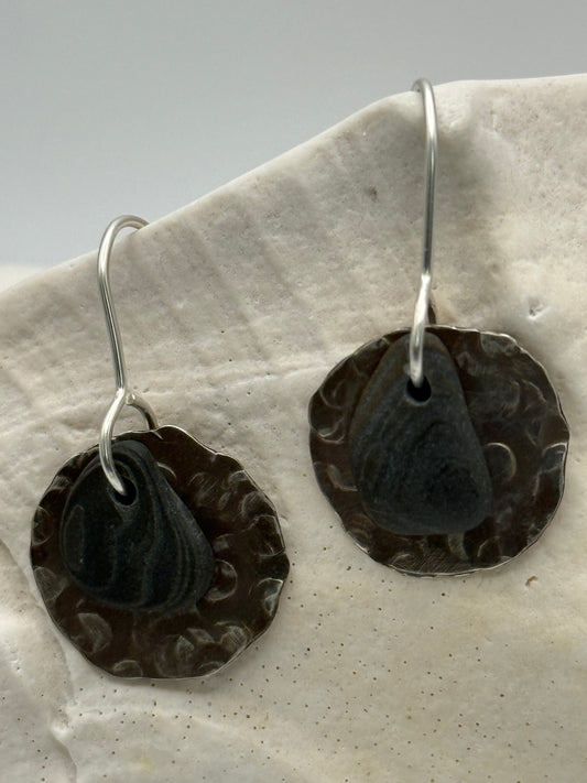 Textured Sterling Silver Beach Stone Earrings