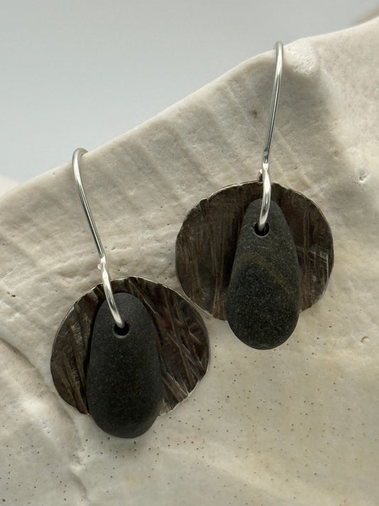 Textured Sterling Silver Beach Stone Earrings
