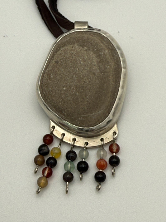 Beach Stone Pendant with Agate Beads