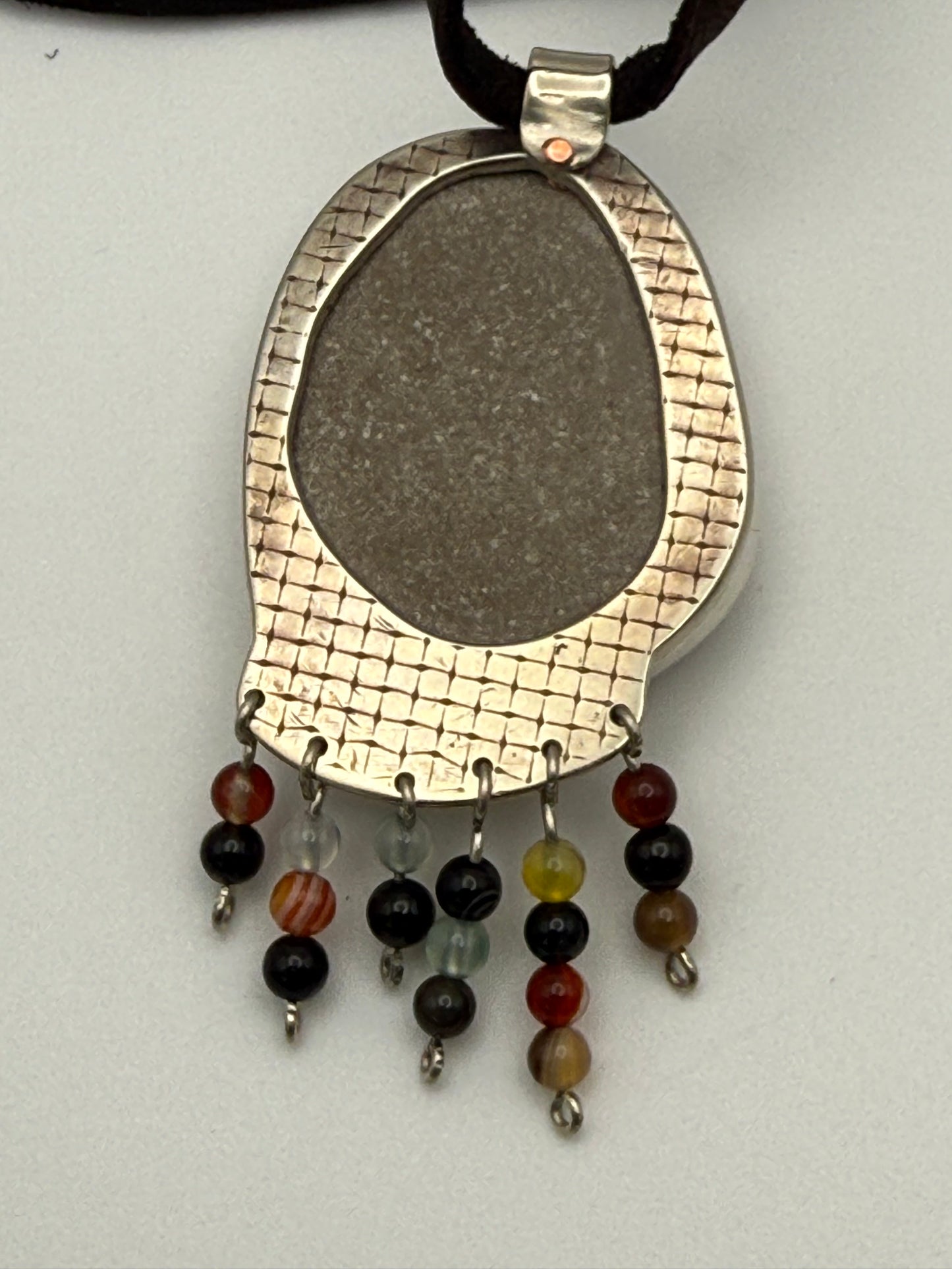 Beach Stone Pendant with Agate Beads