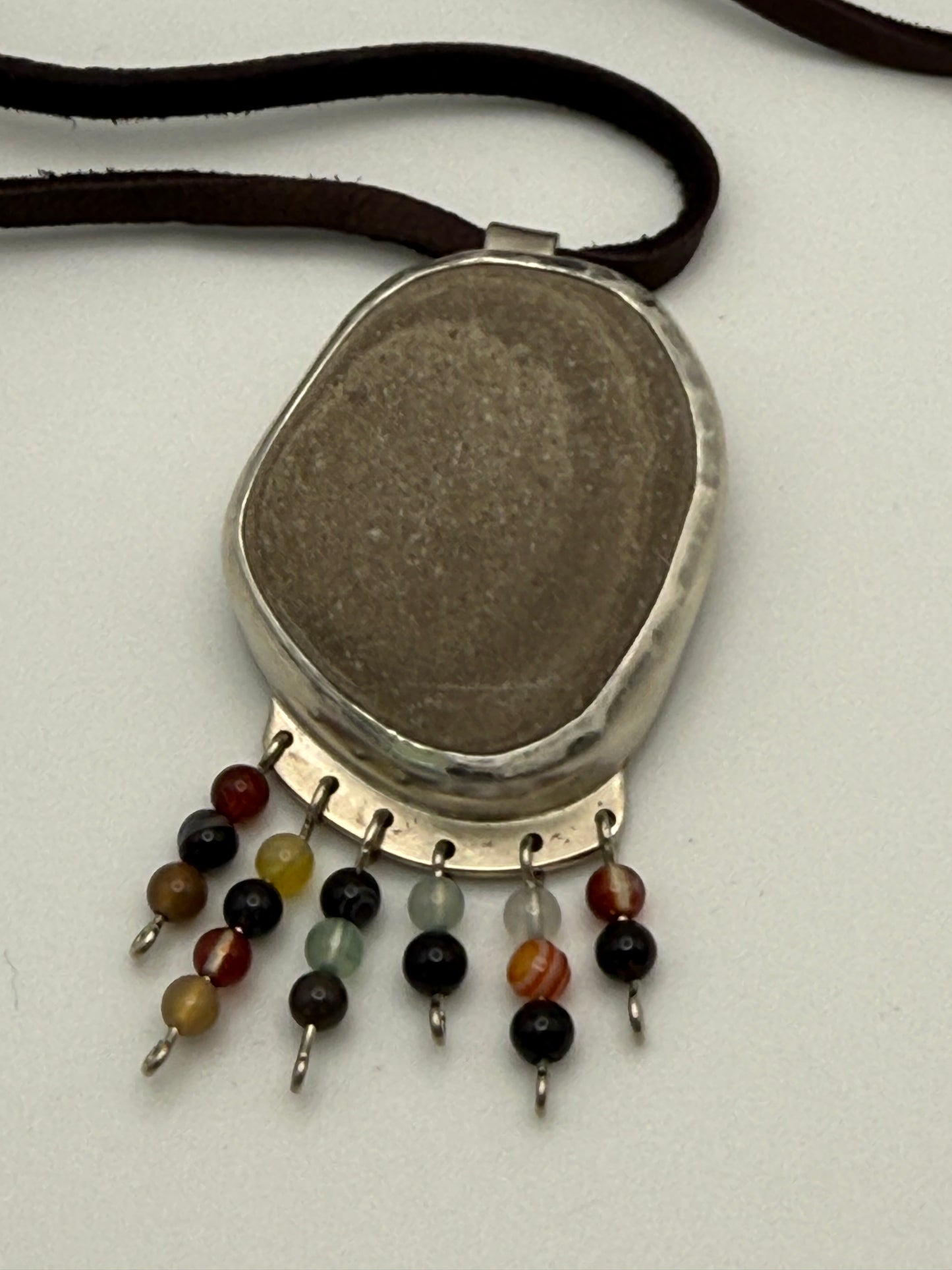 Beach Stone Pendant with Agate Beads
