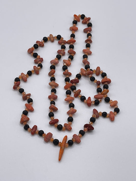 Mermaid Necklace Sea Coral and Lava Stone Beads